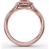 Halo Ruby Ring with Pavé Diamond Split Shank by Fana - 0.92 Carat Total Gemstone Weight