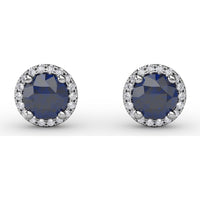 Halo Stud Earrings with Round Blue Sapphires and Pavé Diamond Surround by Fana - 1.50 Carat Total Gemstone Weight