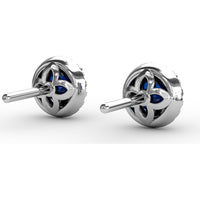 Halo Stud Earrings with Round Blue Sapphires and Pavé Diamond Surround by Fana - 1.50 Carat Total Gemstone Weight