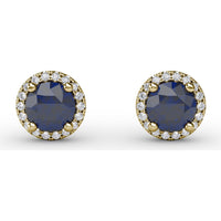 Halo Stud Earrings with Round Blue Sapphires and Pavé Diamond Surround by Fana - 1.50 Carat Total Gemstone Weight