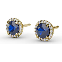 Halo Stud Earrings with Round Blue Sapphires and Pavé Diamond Surround by Fana - 1.50 Carat Total Gemstone Weight