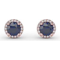 Halo Stud Earrings with Round Blue Sapphires and Pavé Diamond Surround by Fana - 1.50 Carat Total Gemstone Weight