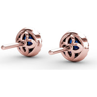 Halo Stud Earrings with Round Blue Sapphires and Pavé Diamond Surround by Fana - 1.50 Carat Total Gemstone Weight