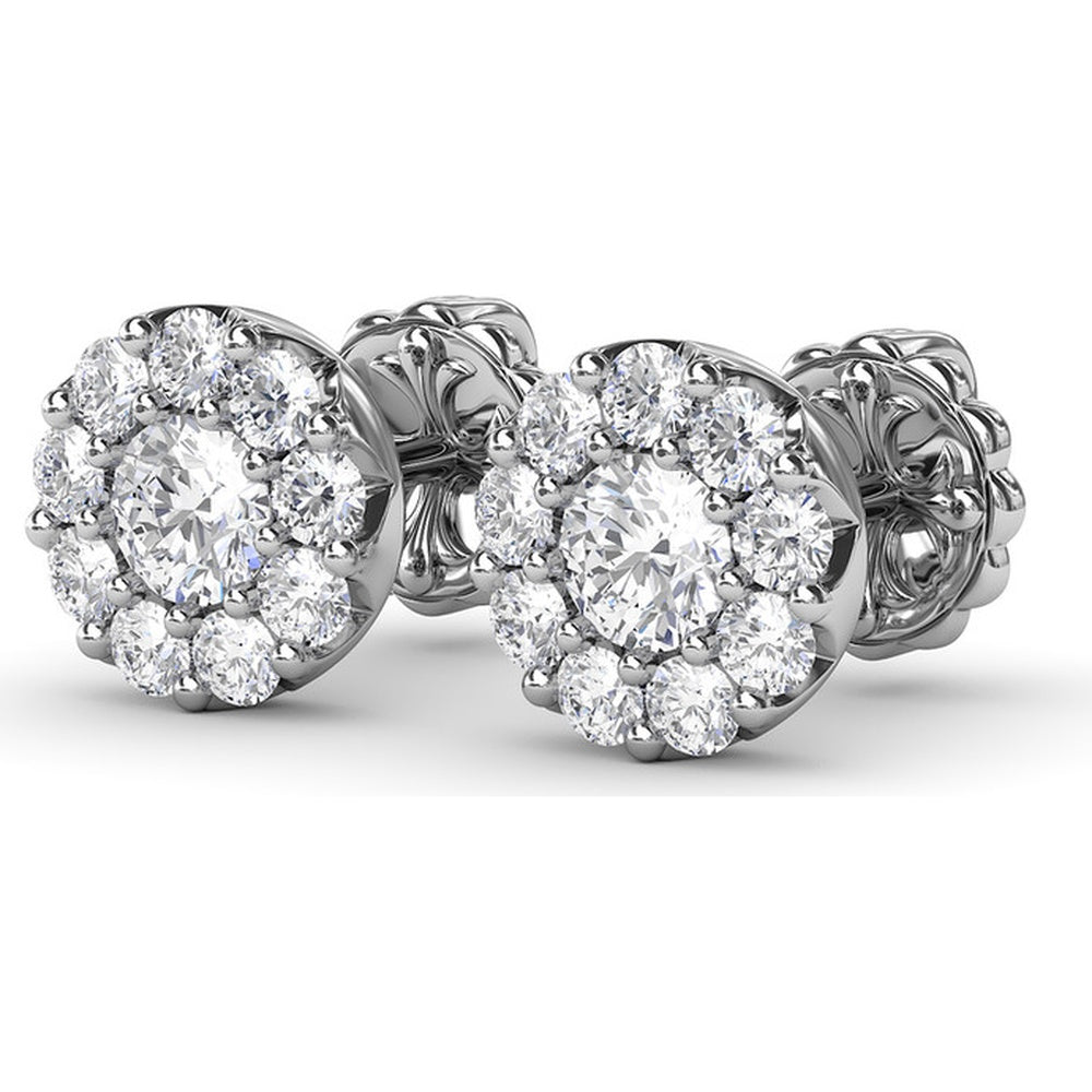 Halo Stud Earrings with Round Brilliant Diamonds by Fana - 1.18 Carat Total Diamond Weight