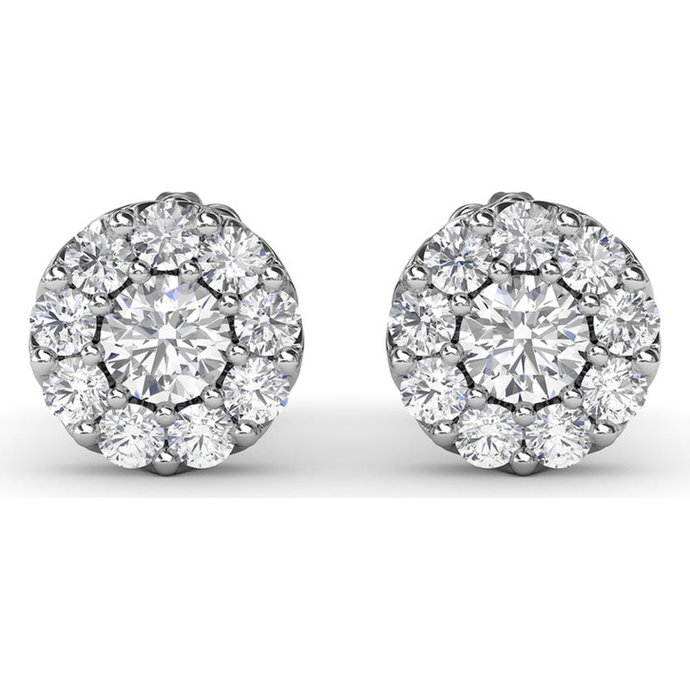 Halo Stud Earrings with Round Brilliant Diamonds by Fana - 1.18 Carat Total Diamond Weight