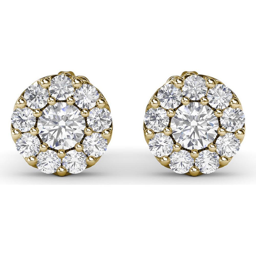 Halo Stud Earrings with Round Brilliant Diamonds by Fana - 1.18 Carat Total Diamond Weight
