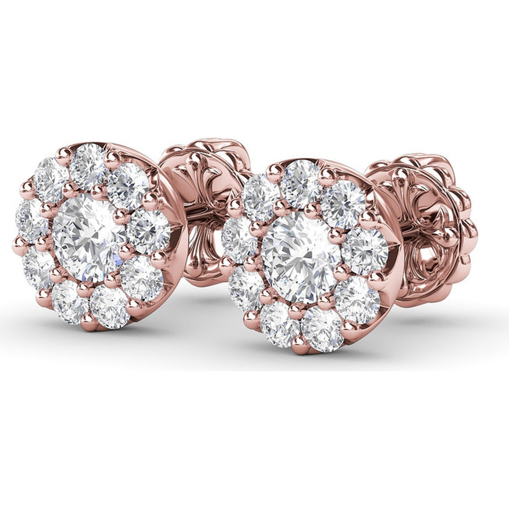 Halo Stud Earrings with Round Brilliant Diamonds by Fana - 1.18 Carat Total Diamond Weight