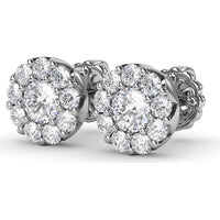 Halo Stud Earrings with Round Brilliant Diamonds by Fana - 1.79 Carat Total Diamond Weight