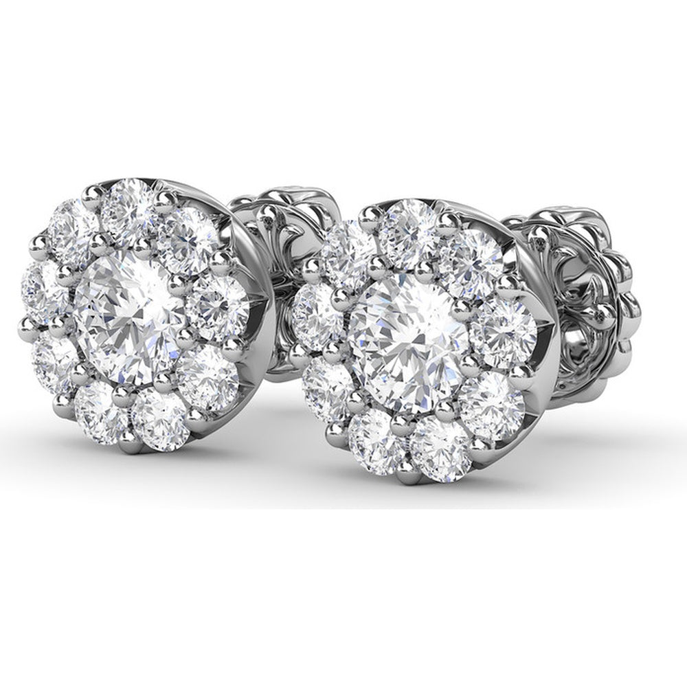 Halo Stud Earrings with Round Brilliant Diamonds by Fana - 1.79 Carat Total Diamond Weight