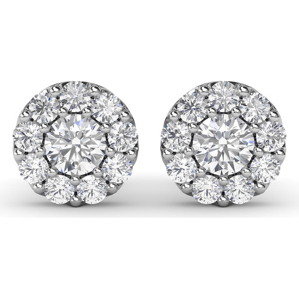 Halo Stud Earrings with Round Brilliant Diamonds by Fana - 1.79 Carat Total Diamond Weight