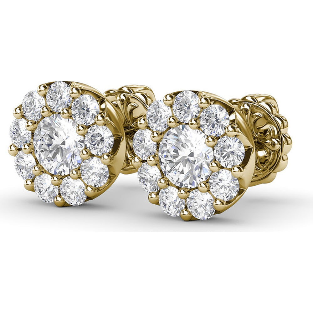 Halo Stud Earrings with Round Brilliant Diamonds by Fana - 1.79 Carat Total Diamond Weight
