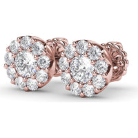 Halo Stud Earrings with Round Brilliant Diamonds by Fana - 1.79 Carat Total Diamond Weight