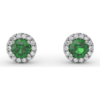 Halo Stud Earrings with Round Emerald and Pavé Diamonds by Fana - 0.47 Carat Total Gemstone Weight