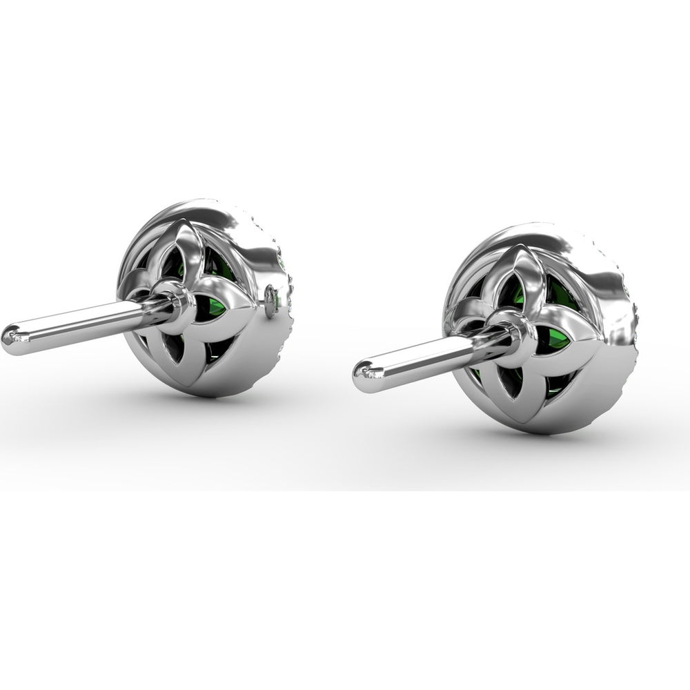 Halo Stud Earrings with Round Emerald and Pavé Diamonds by Fana - 0.47 Carat Total Gemstone Weight