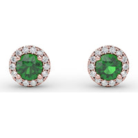 Halo Stud Earrings with Round Emerald and Pavé Diamonds by Fana - 0.47 Carat Total Gemstone Weight