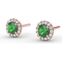 Halo Stud Earrings with Round Emerald and Pavé Diamonds by Fana - 0.47 Carat Total Gemstone Weight