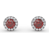 Halo Stud Earrings with Round Rubies and Pavé Diamonds by Fana - 0.61 Carat Total Gemstone Weight