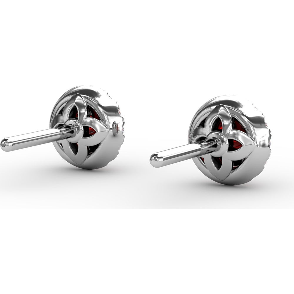 Halo Stud Earrings with Round Rubies and Pavé Diamonds by Fana - 0.61 Carat Total Gemstone Weight