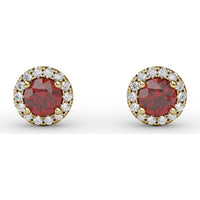 Halo Stud Earrings with Round Rubies and Pavé Diamonds by Fana - 0.61 Carat Total Gemstone Weight