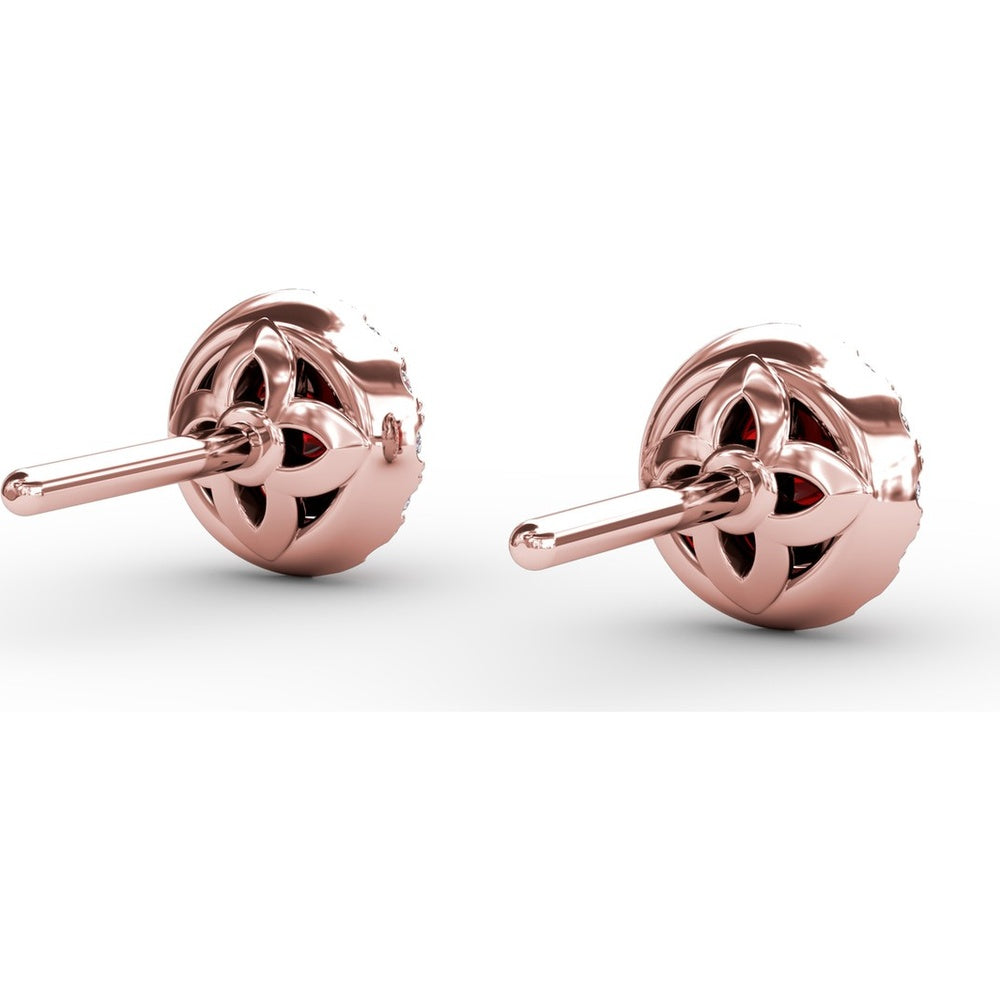 Halo Stud Earrings with Round Rubies and Pavé Diamonds by Fana - 0.61 Carat Total Gemstone Weight