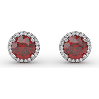 Halo Stud Earrings with Round Rubies and Pavé Diamonds by Fana - 2.53 Carat Total Gemstone Weight
