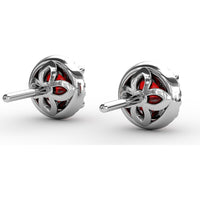 Halo Stud Earrings with Round Rubies and Pavé Diamonds by Fana - 2.53 Carat Total Gemstone Weight