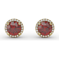 Halo Stud Earrings with Round Rubies and Pavé Diamonds by Fana - 2.53 Carat Total Gemstone Weight