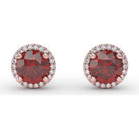 Halo Stud Earrings with Round Rubies and Pavé Diamonds by Fana - 2.53 Carat Total Gemstone Weight