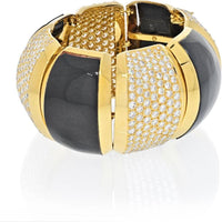 Hammerman Brothers 18K Yellow Gold 41 Carat Black Agate and Diamond Bangle Bracelet - Vintage 1980s Masterpiece