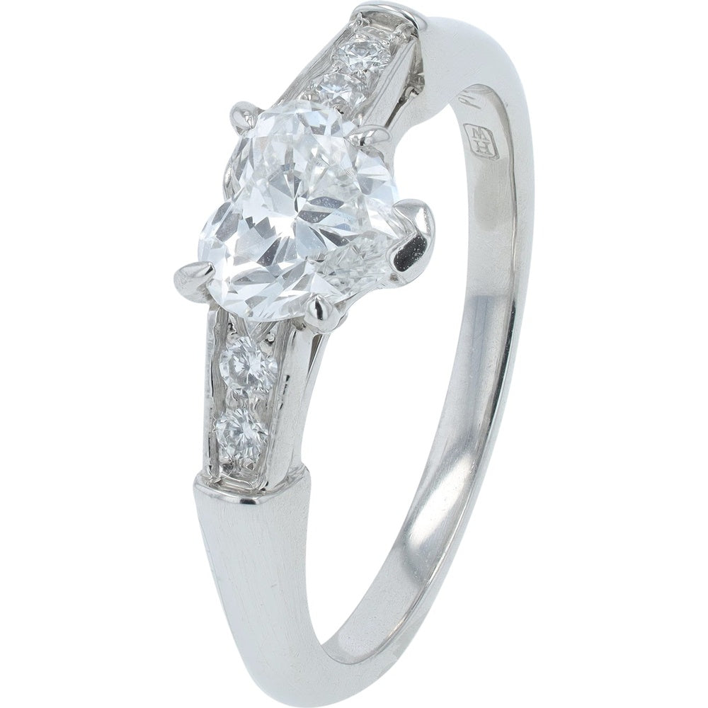 Harry Winston Platinum Heart-Shaped Diamond Engagement Ring with Channel-Set Accents - 0.80 Carat Total Diamond Weight