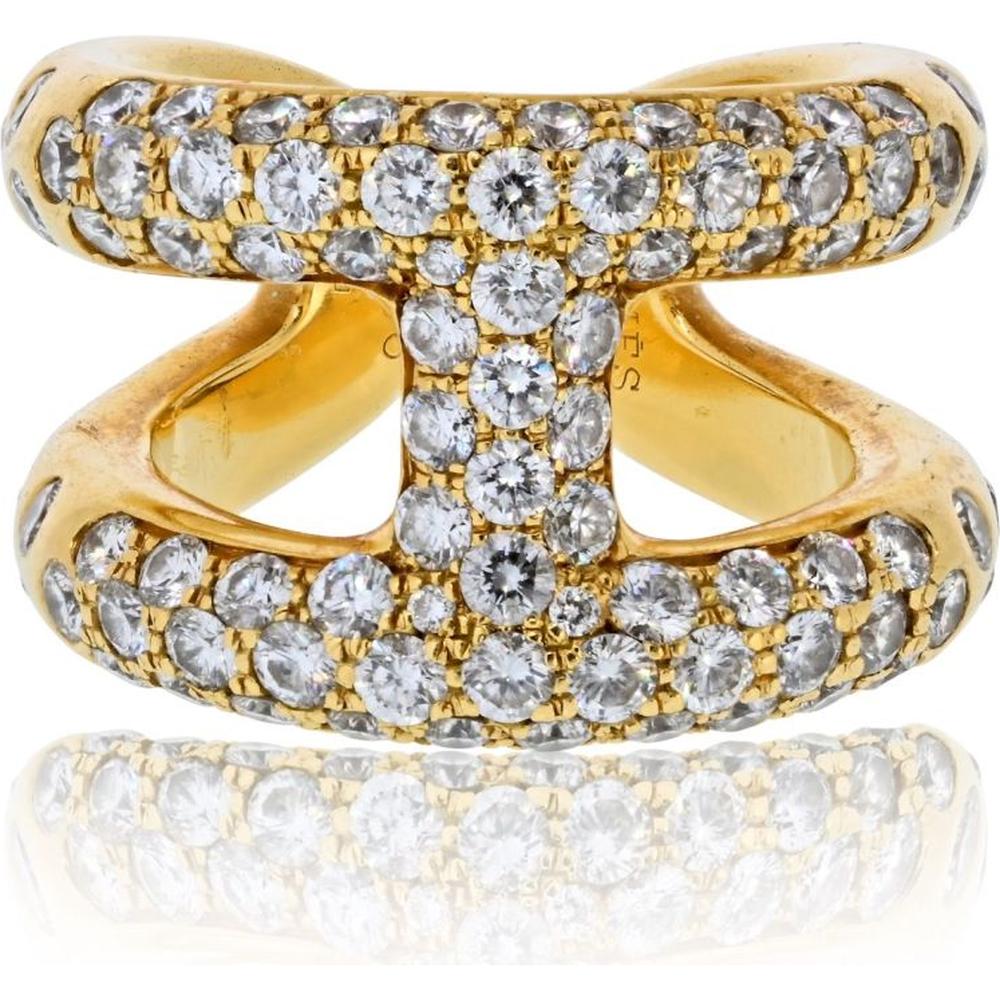 Hermes 18K Yellow Gold Estate Ring with Round Diamonds - 2.5 Carats Total Diamond Weight