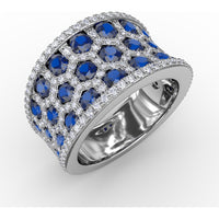 Hexagon Motif Ring with Round Sapphires and Pavé Diamonds by Fana - 3.44 Carat Total Gemstone Weight