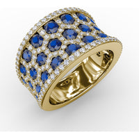 Hexagon Motif Ring with Round Sapphires and Pavé Diamonds by Fana - 3.44 Carat Total Gemstone Weight
