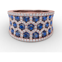 Hexagon Motif Ring with Round Sapphires and Pavé Diamonds by Fana - 3.44 Carat Total Gemstone Weight