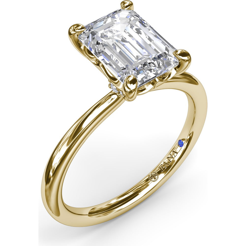 Hidden Halo Emerald Cut Engagement Ring Setting with Tapered Band by Fana