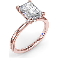 Hidden Halo Emerald Cut Engagement Ring Setting with Tapered Band by Fana