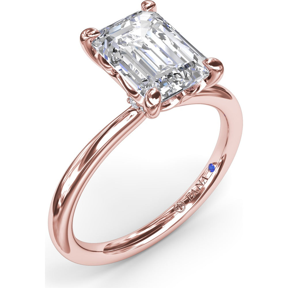 Hidden Halo Emerald Cut Engagement Ring Setting with Tapered Band by Fana