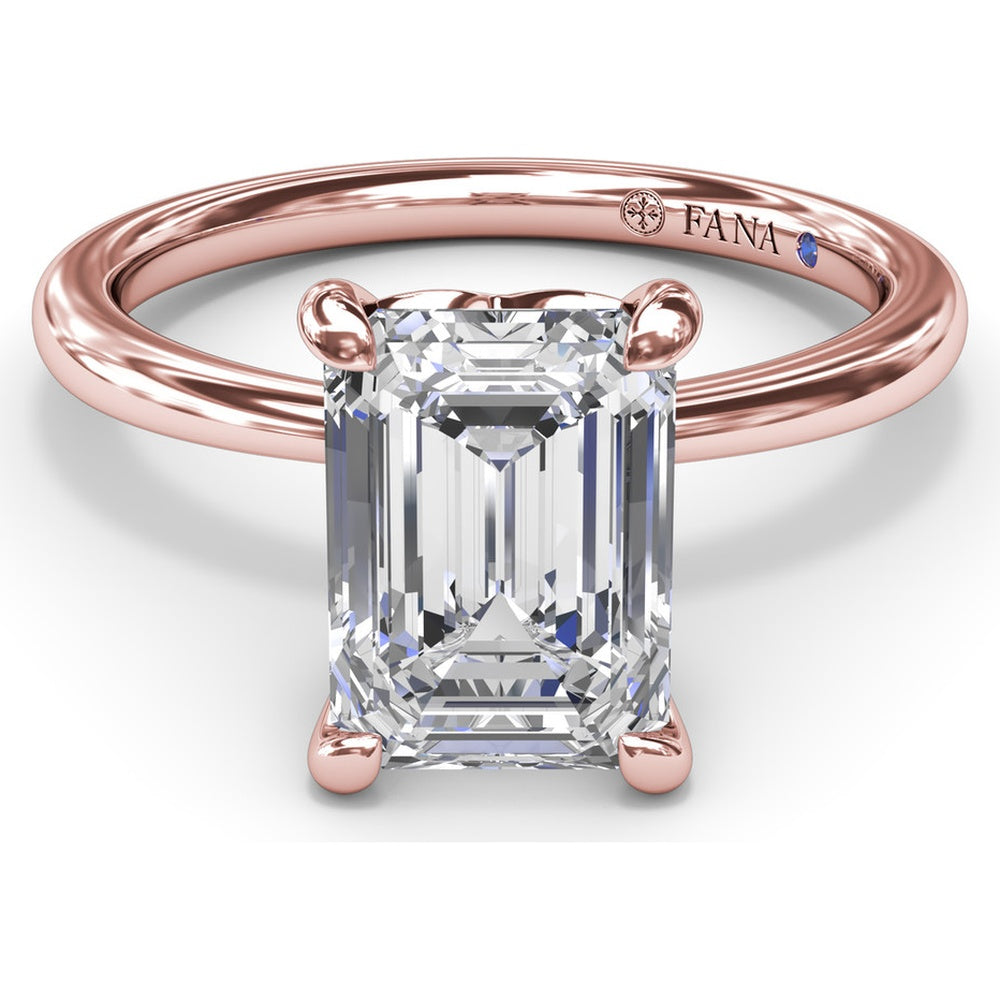 Hidden Halo Emerald Cut Engagement Ring Setting with Tapered Band by Fana