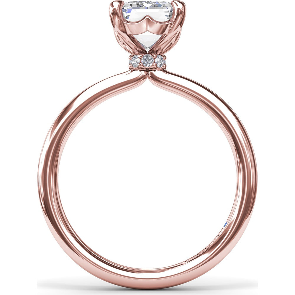 Hidden Halo Emerald Cut Engagement Ring Setting with Tapered Band by Fana