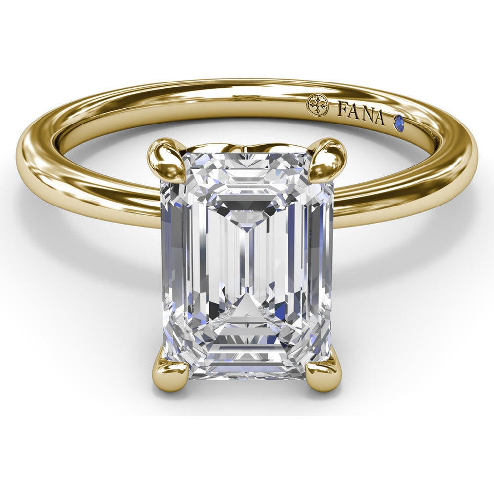 Hidden Halo Emerald Cut Engagement Ring Setting with Tapered Band by Fana