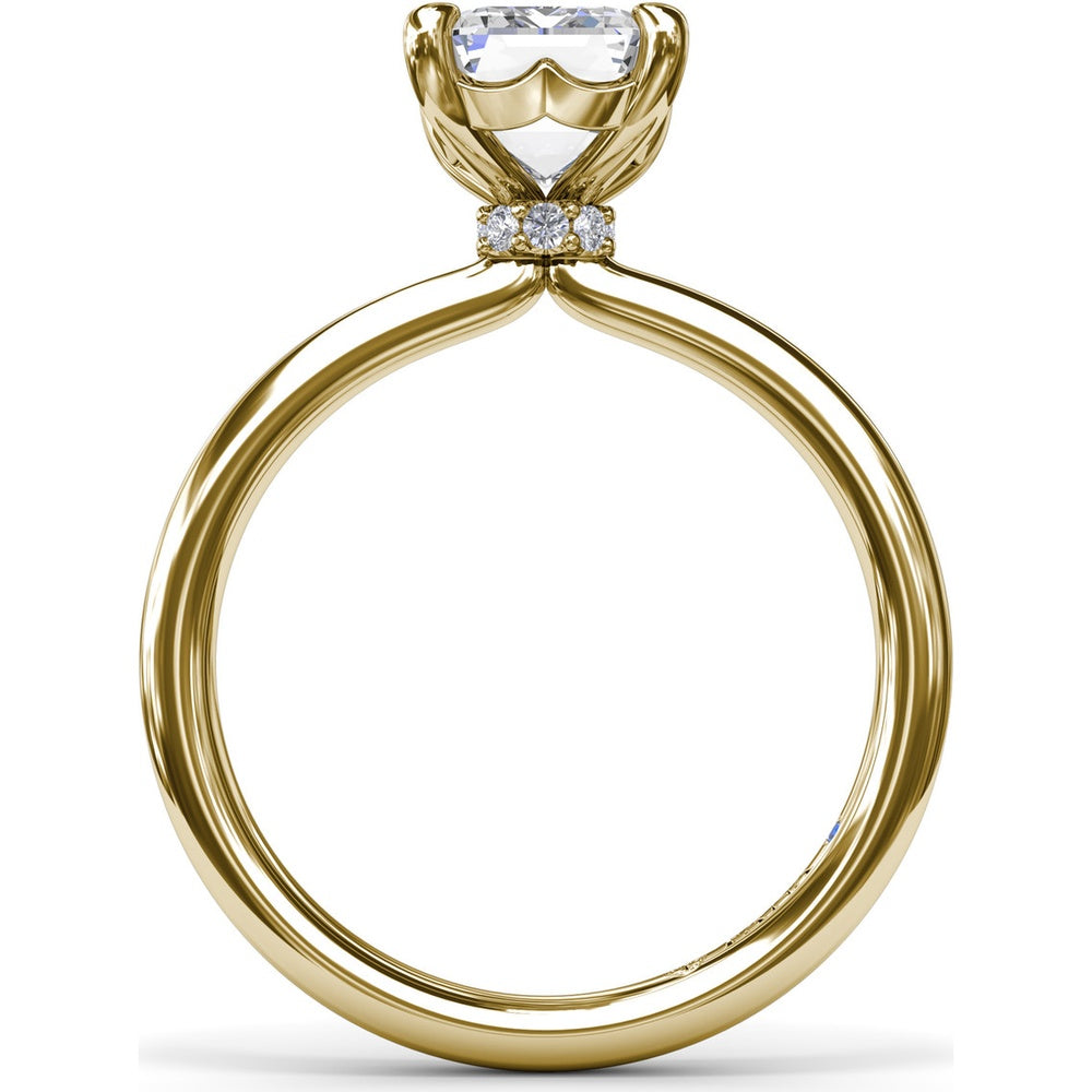Hidden Halo Emerald Cut Engagement Ring Setting with Tapered Band by Fana