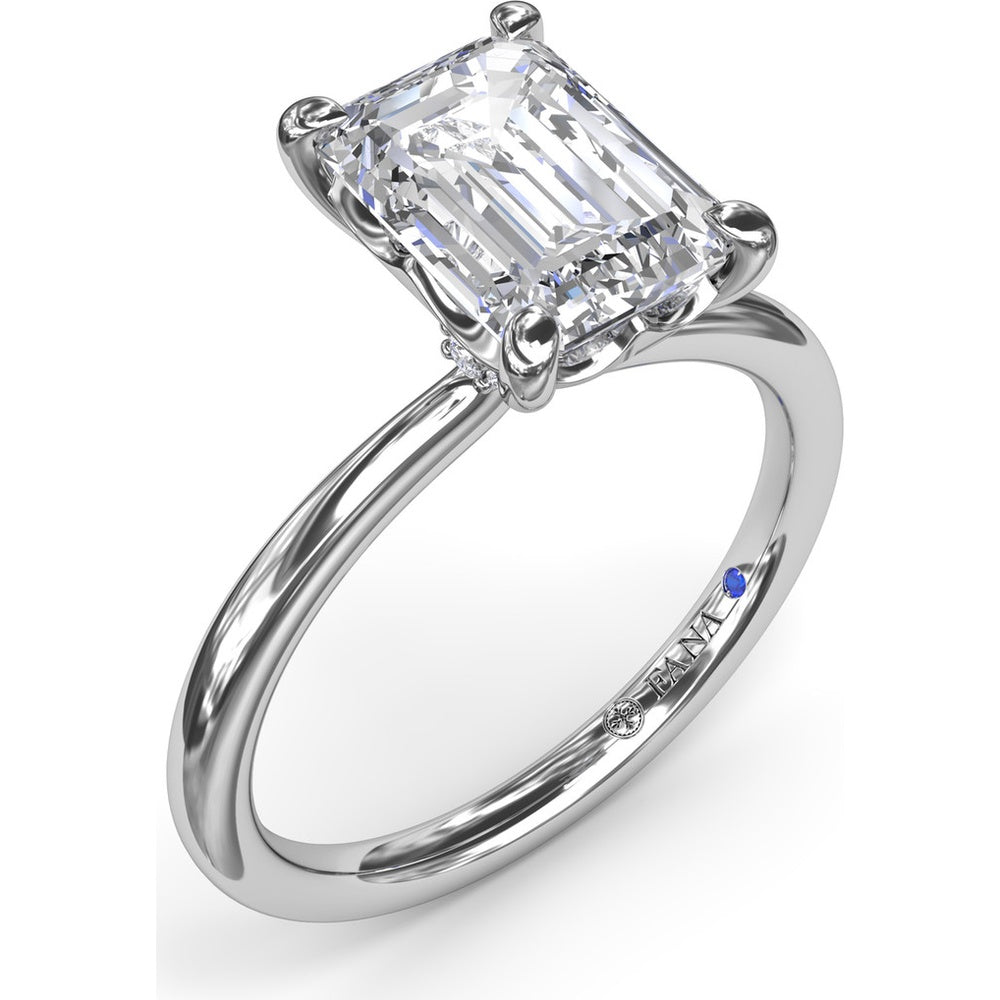 Hidden Halo Emerald Cut Engagement Ring Setting with Tapered Band by Fana