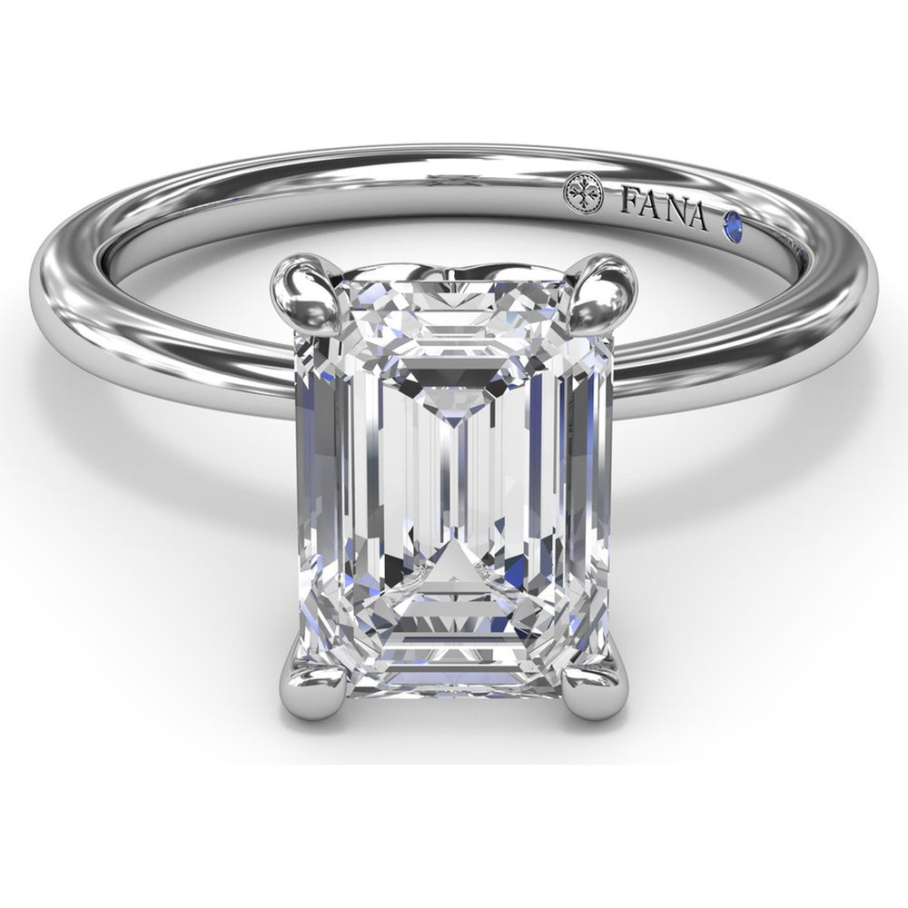 Hidden Halo Emerald Cut Engagement Ring Setting with Tapered Band by Fana