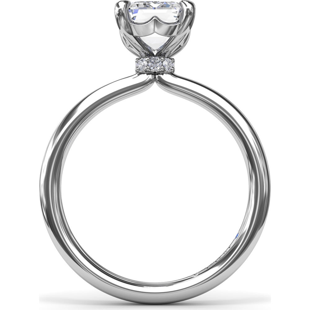 Hidden Halo Emerald Cut Engagement Ring Setting with Tapered Band by Fana