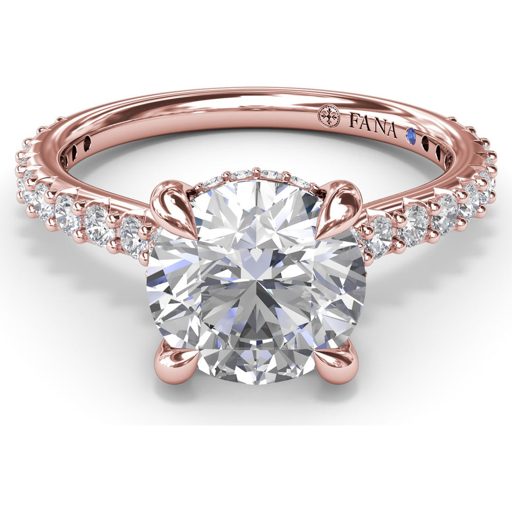 Hidden Halo Engagement Ring Setting with Pavé Diamond Band by Fana - 0.45 Carat Total Diamond Weight