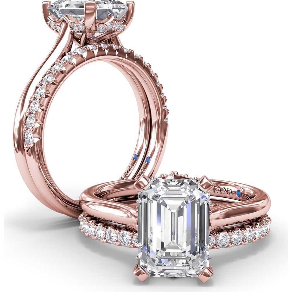 Hidden Halo Engagement Ring Setting with Split Shank and Pavé Diamonds by Fana - 0.09 Carat Total Diamond Weight
