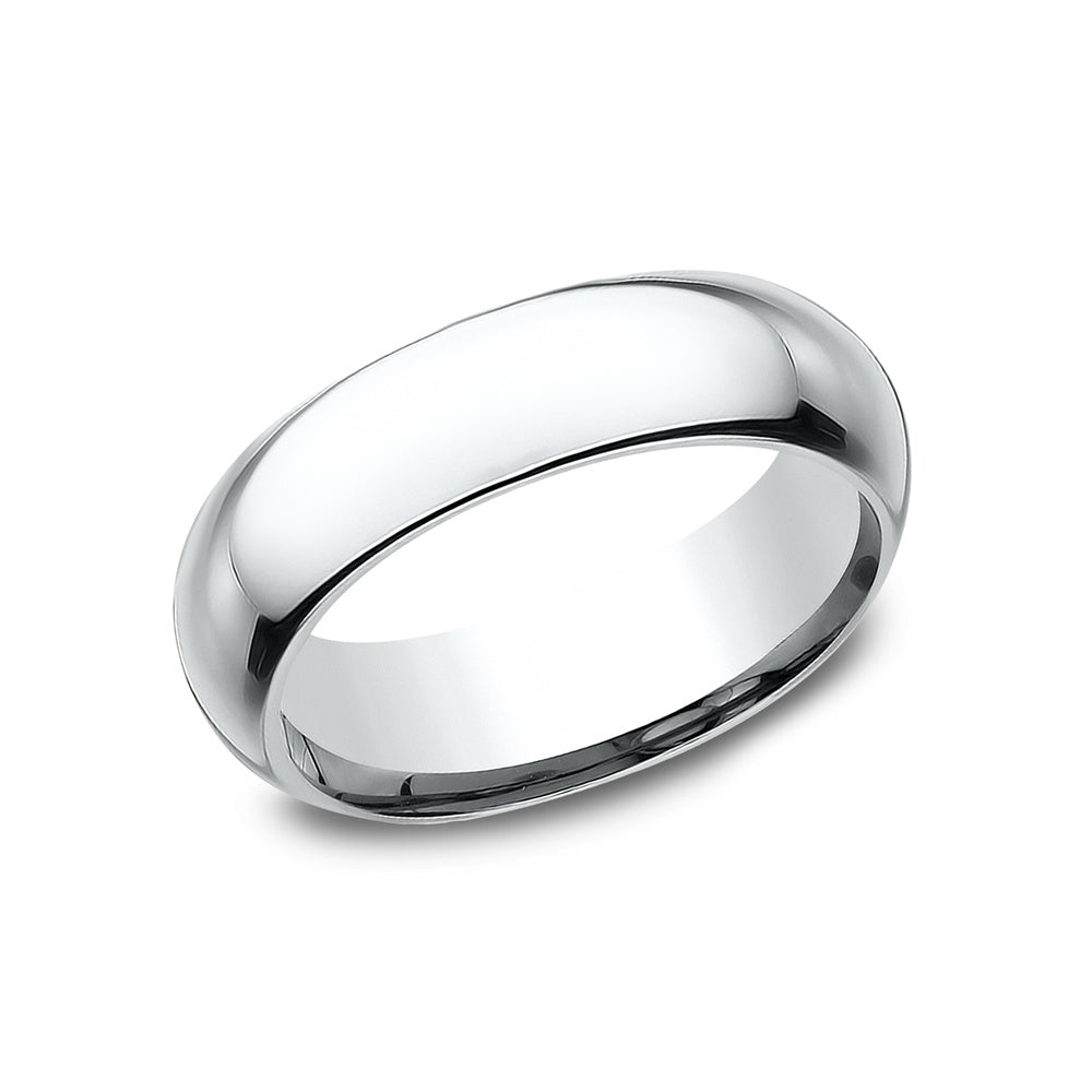 High Dome Comfort Fit Men's Wedding Band in 14K White Gold - 6mm by Benchmark