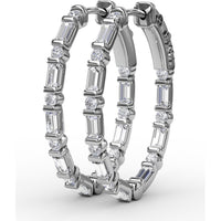 Hoop Earrings with Alternating Emerald Cut and Round Diamonds by Fana - 1.43 Carat Total Diamond Weight
