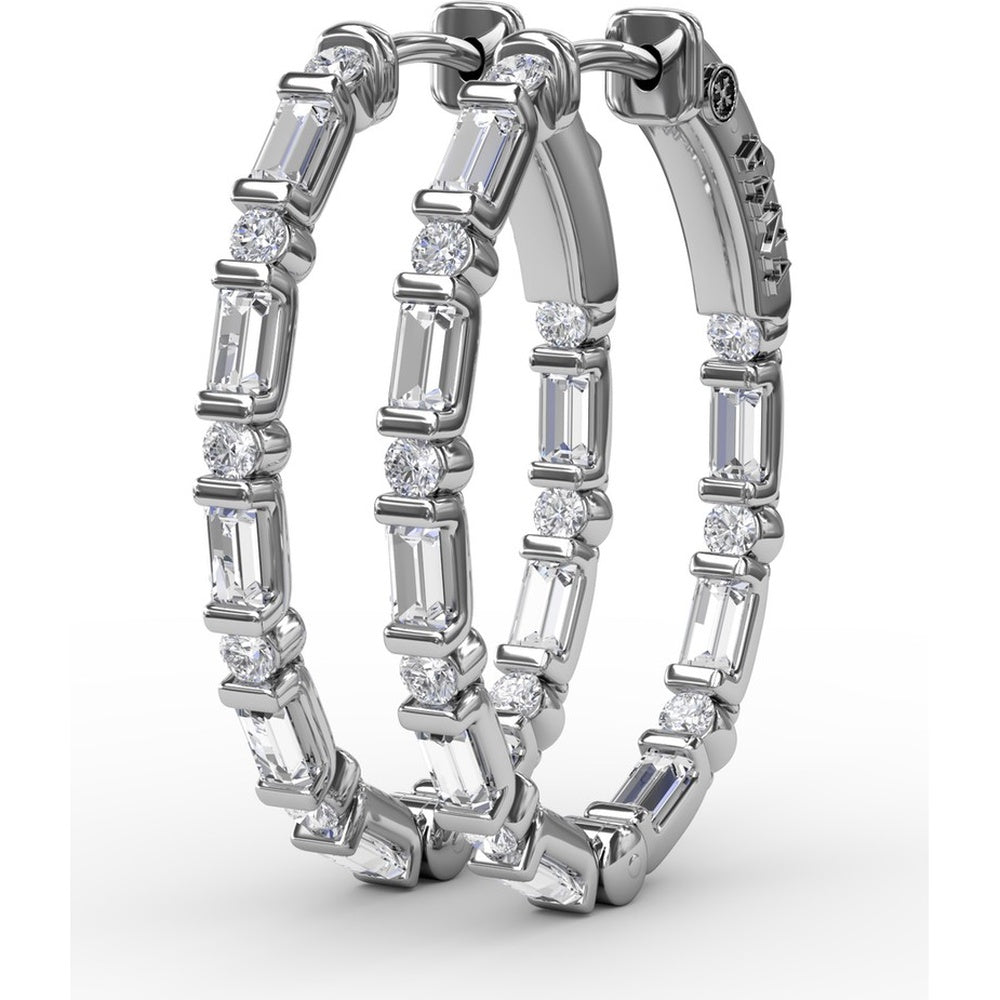 Hoop Earrings with Alternating Emerald Cut and Round Diamonds by Fana - 1.43 Carat Total Diamond Weight