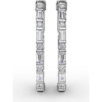 Hoop Earrings with Alternating Emerald Cut and Round Diamonds by Fana - 1.43 Carat Total Diamond Weight